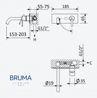 MEDIDAS MONOMANDO LAVABO MURAL LEAF BRUMA